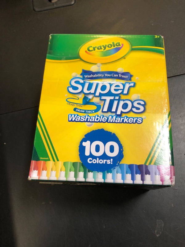 Photo 1 of Crayola Super Tips Marker Set (100ct), Fine Point Washable Markers, Drawing Markers for Kids & Adults, Great for Thick & Thin Lines