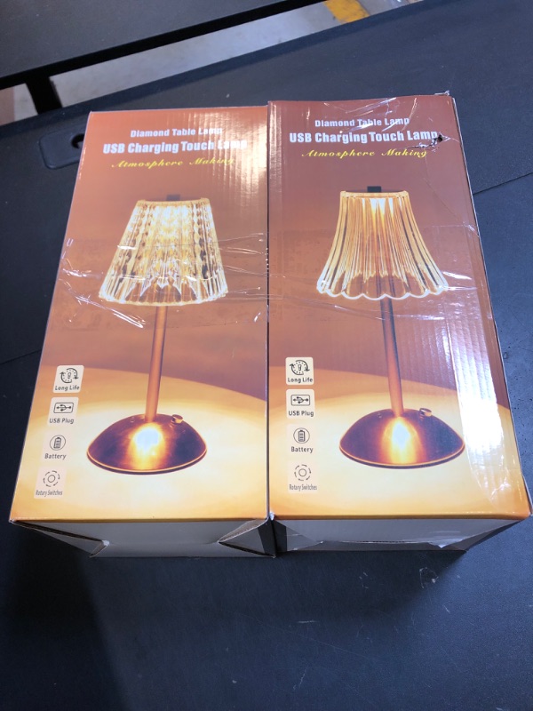 Photo 1 of Liliful 2 Pcs LED Portable Cordless Gold Table Lamp Touch Battery Operated Rechargeable Desk Lamp 3 Color Dimmable for Bedroom Living Room Dining (Rose Style)