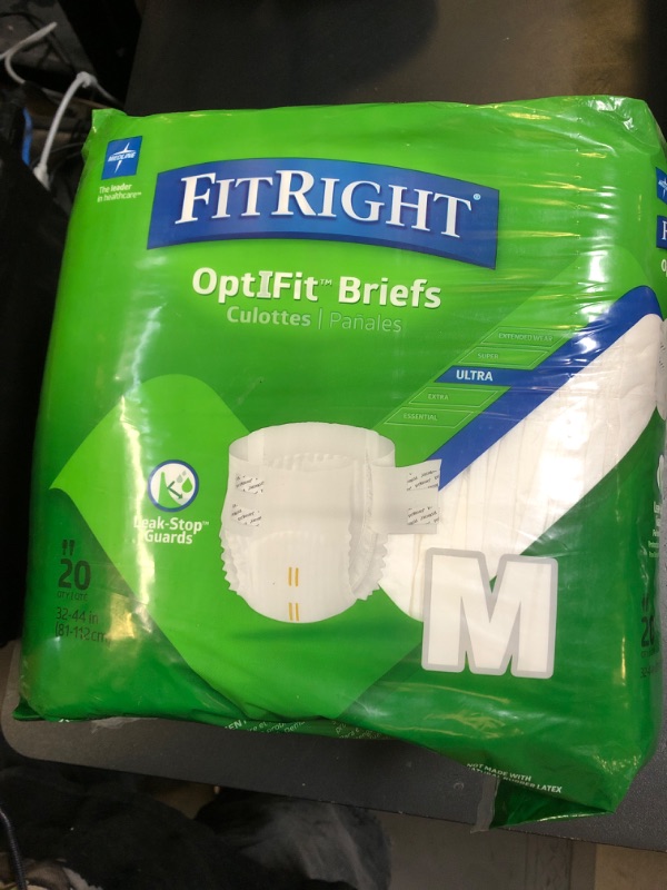 Photo 1 of Medline FitRight Ultra Adult Diapers, Disposable Incontinence Briefs, Leak-Proof Diaper, Absorbent Briefs For Men and Women, Maximum Protection, Medium, 32 – 44 in, 20 briefs per bag