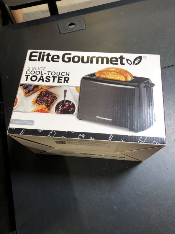 Photo 1 of Elite Gourmet ECT1027B Cool Touch Toaster with 6 Temperature Settings & Extra Wide 1.25" Slots for Bagels, Waffles, Specialty Breads, Puff Pastry, Snacks, ETL Certified, 2 Slices, Black