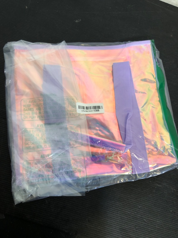 Photo 1 of Holographic Iridescent Tote Bag Clear Travel Beach Bag and 13.75x6.89x11.81 Inches Iridescent Shoulder Bag with Phone Pouch Waterproof Travel Tote for Women Work, Travel, Gym, Beach and Pool