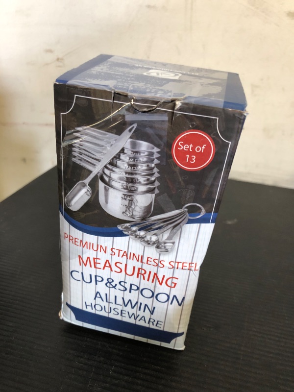 Photo 1 of 13-piece Measuring Cups and Spoons Set, 18/8 Stainless Steel Heavy Duty Ergonomic Handle with Ring Connector, Silver