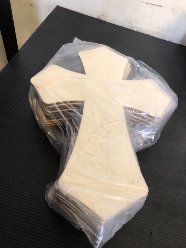 Photo 1 of 12 Inch 12 Pieces Wood Cross Antique Shaped Unfinished Wooden Cross Layered and Framed Cross for Hobby Crafts