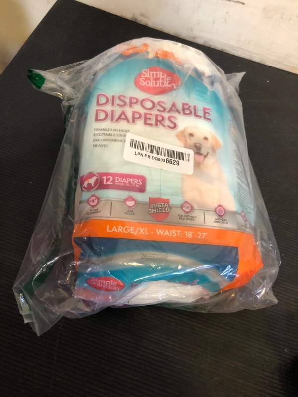 Photo 1 of Simple Solution Disposable Dog Diapers for Female Dogs, True Fit, Absorbent, Leak Proof with Wetness Indicator, XL Puppy & Doggie Period Pad and Pee Diaper, for Large Pets, 18-27 Inch Waist, 12 Count