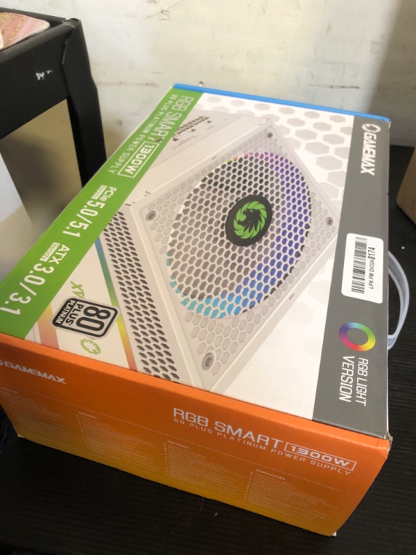 Photo 1 of GAMEMAX 1300W Power Supply, ATX 3.0 & PCIE 5.0 Ready, 80+ Platinum Certified, Addressable RGB with 5V Motherboard Sync, 100% Japanese Capacitors, Fully Modular, RGB-1300-White