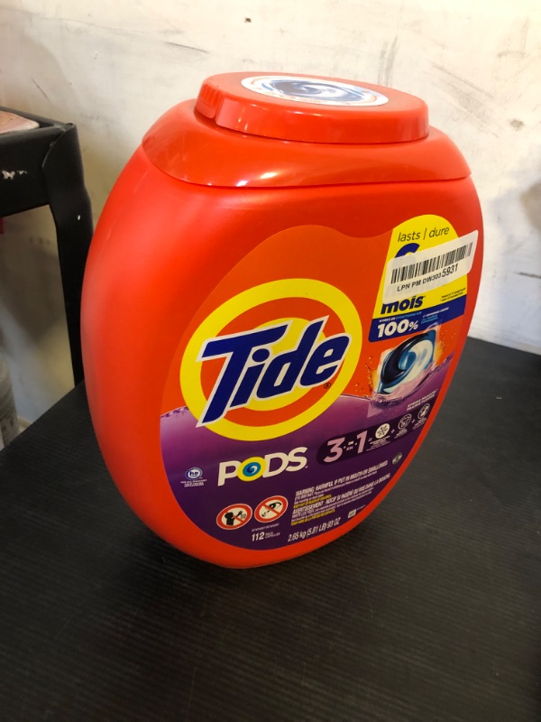 Photo 1 of Tide PODS Laundry Detergent Pacs, 3-in-1 Stain Remover, Odor Fighter, Color Protector, 112 Count, HE compatible, Original Scent
