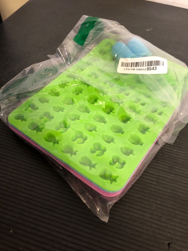 Photo 1 of Palksky 4PCS Fruit Snack Molds Silicone, Gummy Molds Trays with Dropper for Candy Chocolate Gummies Baking(Cherries Grape Banana Apple Pineapple)