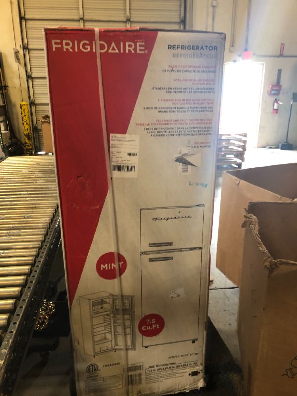 Photo 1 of Frigidaire EFR753 Retro Apartment Size Refrigerator with Top Freezer - 2 Door Fridge with 7.5 Cu Ft of Storage Capacity, Adjustable Spill-Proof Shelves, Door & Crisper Bins, Mint