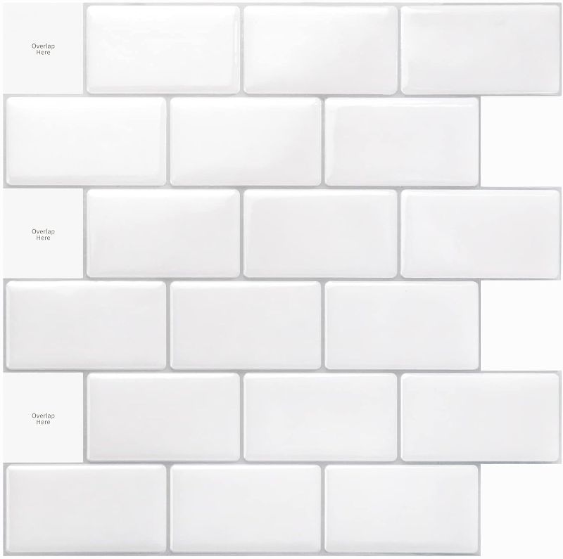 Photo 1 of 10-Sheet Peel and Stick Tile Backsplash - 12"x12" for Kitchen , Bright White