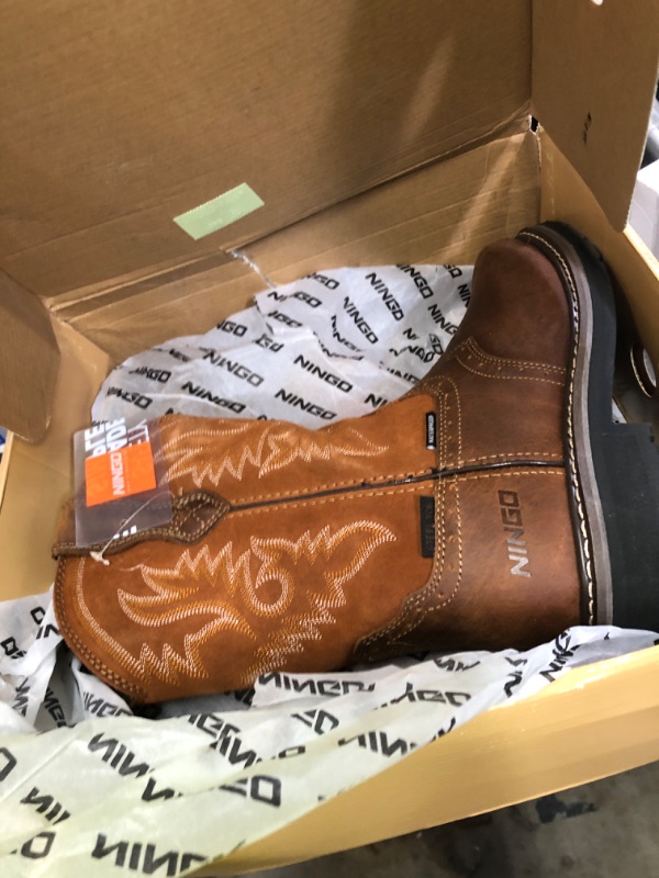 Photo 1 of US-9.5----HISEA NINGO Men's Western Cowboy Boots Waterproof Square Toe Steel Toe Work Boots Men's Slip On Pull On Leather Work Shoes Comfortable Safety Toe Footwear for Construction Farming Industrial,Steel Toe