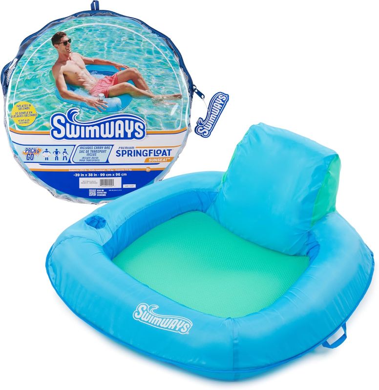 Photo 1 of Spring Float Premium SunSeat Pool Chairs, Inflatable Pool Floats Adult with Fast Inflation for Ages 15 & Up, Sky Blue