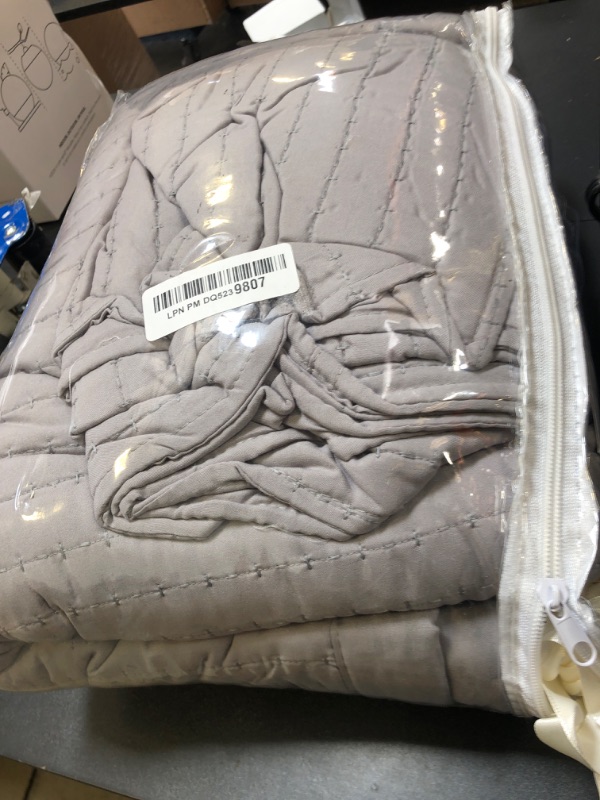 Photo 1 of KASENTEX Quilt Mini Set-Stone Washed-Super Soft Bedspread-Light Weight-White Down Alternative Microfiber Fill-Machine Washable, 2 Shams, Solid Grey, King