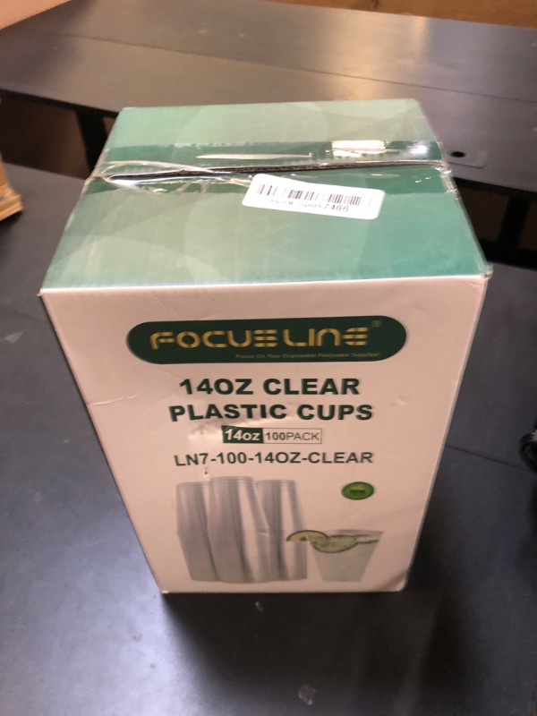 Photo 1 of FOCUSLINE 100 Pack 14 oz Clear Plastic Cups, Disposable Cups Large Reusable Plastic Tumblers, Heavy-duty Clear Cups 14 Ounce for Wedding Party, Thanksgiving, Halloween, Christmas