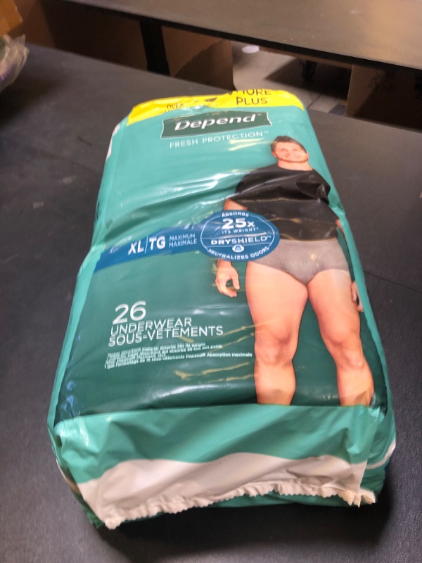 Photo 1 of Depend Fresh Protection Adult Incontinence Underwear for Men, Disposable, Maximum, Extra-Large, Grey, 26 Count, Packaging May Vary DAMAGED PKG
