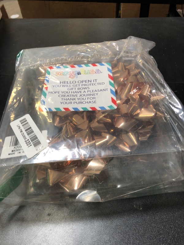 Photo 1 of MAYPLUSS 4.5" Rose Gold Gift Bow Assortment (10 Bows, 3 Spools of Ribbon), Perfect for Christmas, Birthday, Holiday, Party Favors Decorations