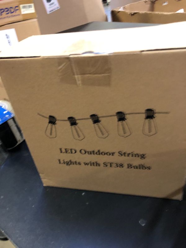 Photo 1 of Brightever LED Outdoor String Lights 100FT Patio Lights with 52 Shatterproof ST38 Vintage Edison Bulbs, Outside Hanging Light Waterproof for Porch, Deck, Garden, Backyard, Balcony, Dimmable 2700K