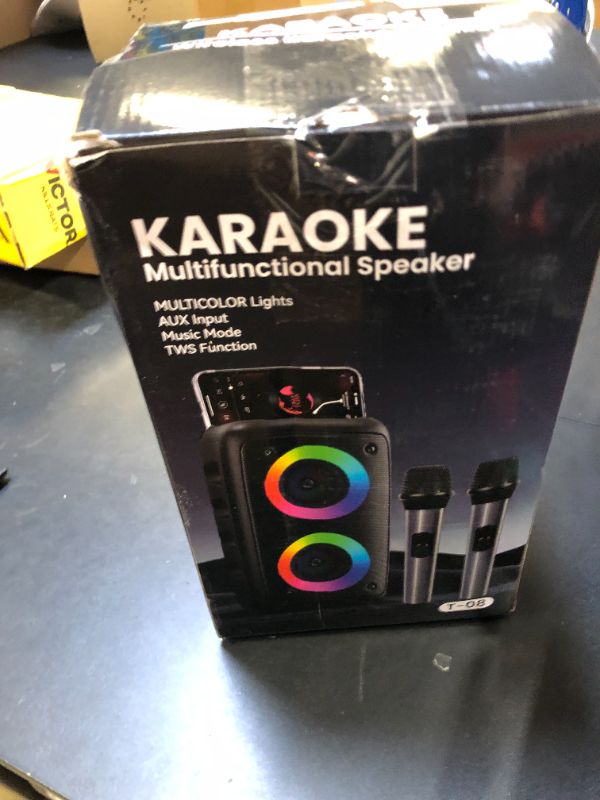 Photo 1 of Karaoke Machine, Portable Bluetooth Speaker, PA Speaker with 2 Wireless Karaoke Microphones, Karaoke Machine for Adults Kids with Upgraded Subwoofer, Support TWS/TF/USB/AUX for Home Party Outdoor