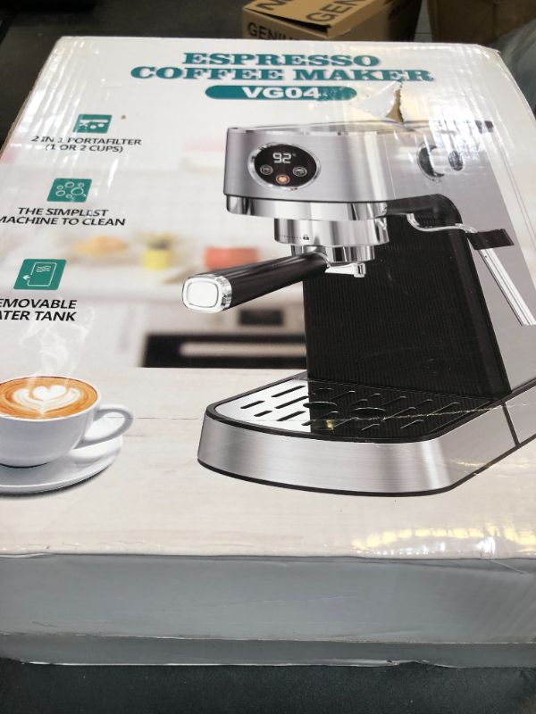 Photo 1 of VEGETA Espresso Machine, 20 Bar Coffee Espresso Machine, 1350W Espresso Machine with Milk Frother, Small Espresso Machine for Cappuccino, Latte, Stainless Steel, Silver