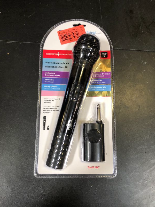 Photo 1 of Singing Machine Portable Wireless Microphone (Black) - Premium Unidirectional UHF Wireless Mic for Singing, Speeches & Events - Cordless Mic Compatible with Karaoke Machines, PA Systems & More
