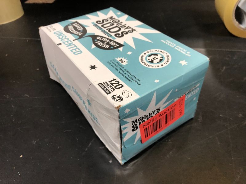 Photo 1 of Molly's Suds Fabric Softener Dryer Sheets for Sensitive Skin | Plant-Based Static Reducer, Plastic-Free Packaging | Unscented (120 Sheets)