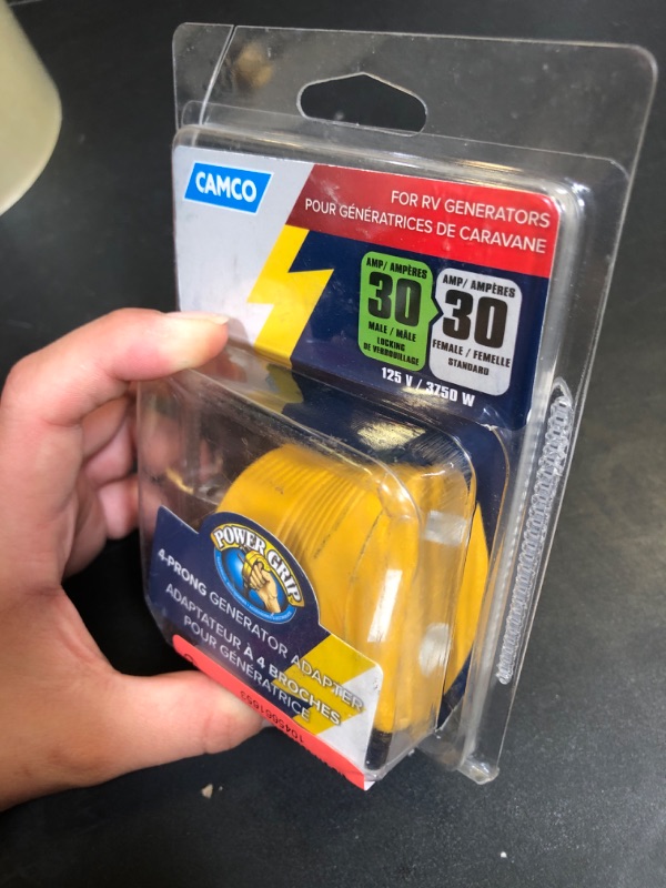 Photo 1 of Camco 55338 PowerGrip 30 Amp 4-Prong Generator Adapter, Yellow