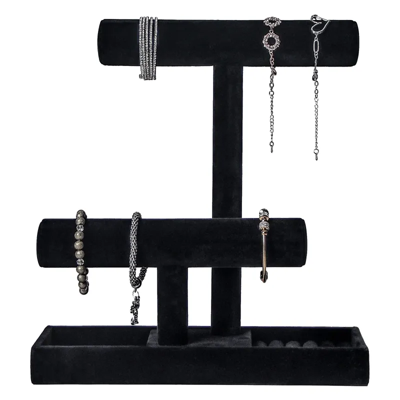 Photo 1 of Coward 2 Tier Bracelet Holder, Detachable T Bar Jewelry Organizer Display Stand for Necklace Bangle Watches(Black Velvet)