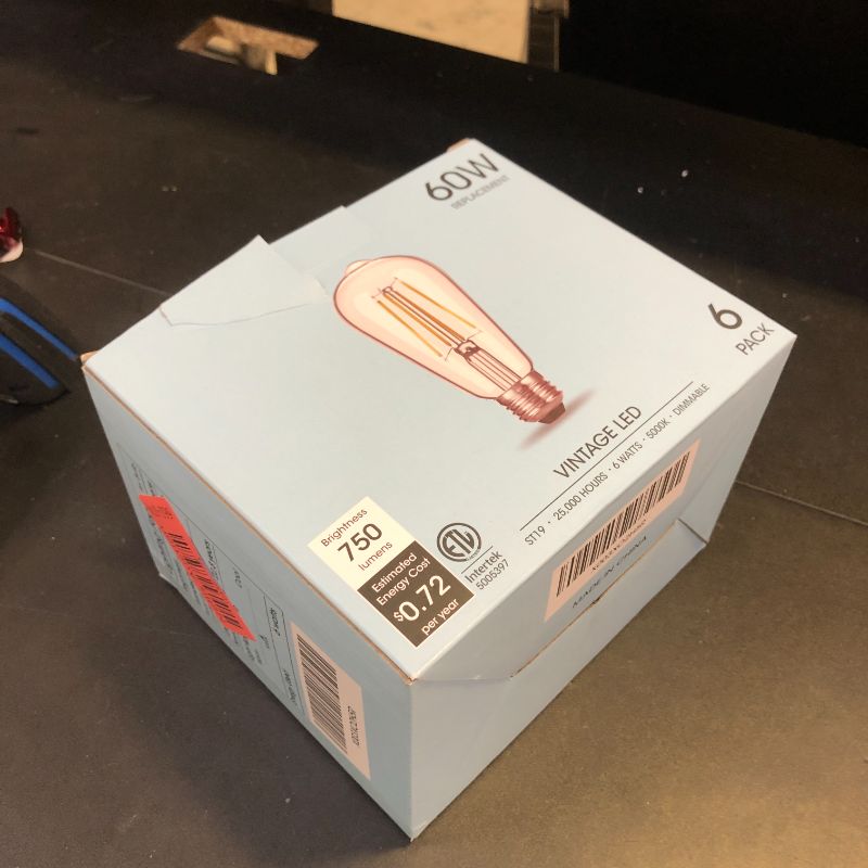 Photo 1 of Gozelux Vintage LED Edison Bulbs, 6W, Equivalent 60W, High Brightness Daylight 5000K, ST58 Antique LED Filament Bulbs with 90+ CRI, E26 Medium Base, Dimmable, Clear Glass, Pack of 6