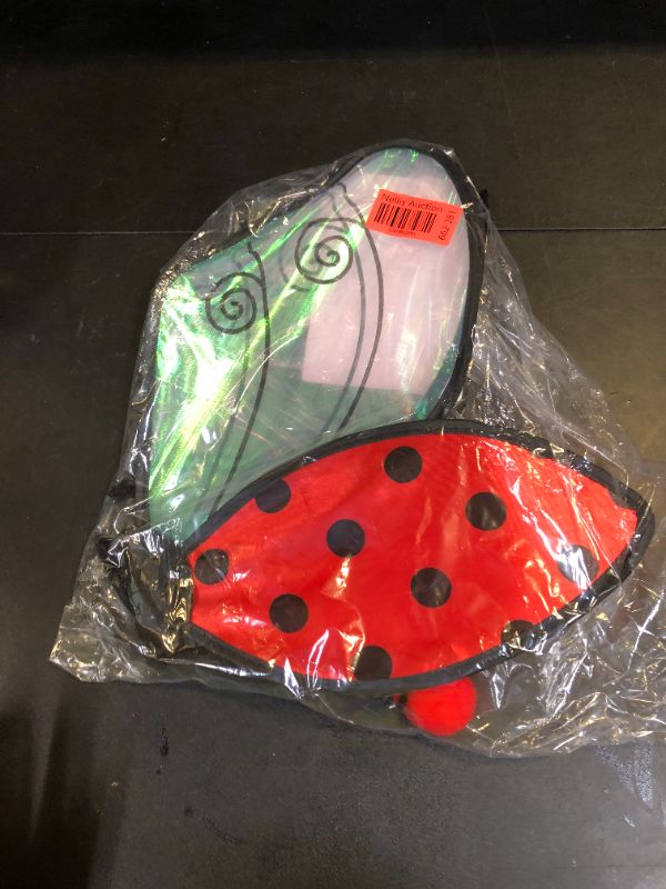 Photo 1 of LANGFON Ladybug Wings Strap-On Red Lady Beetle Costume Wings for Women Dress-up Adjustable Ladybird Costume Wings with Headband for Girls Kids Birthday Party Holiday Adult Costume Cosplay Accessories