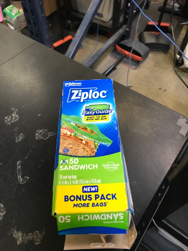 Photo 1 of Ziploc Sandwich and Snack Bags with EasyGuide Texture, Plastic Storage Bags with Grip 'n Seal Technology, 50 Bags Total