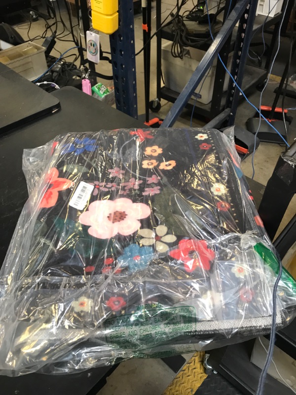 Photo 1 of RELEANY Floral 8x10 Area Rug Machine Washable Boho Carpet Non Slip Doormat Low Pile Flower Area Rugs for Living Room Bedroom Kitchen Dining Room Hallway Entryway Indoor-Black