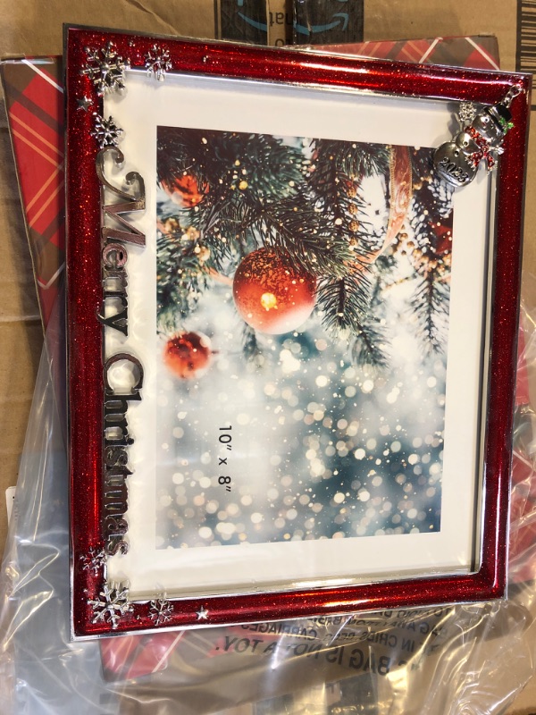 Photo 1 of LARAINE Picture Photo Frame 8x10 Metal 2023 Christmas Snowmen High Definition Glass Display Pictures for Tabletop Home Decorative Holiday Gift (Red)