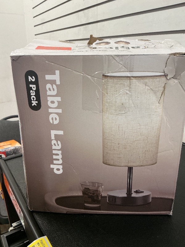Photo 1 of ZJOJO Table Lamp for Bedroom Set of 2, Bedside Small Lamps with 3 Way Dimmable Rocker Switch and AC Outlet, Nightstand Desk Lamp with Flaxen Fabric Shade Black Base for Living Room Home Decor Lights