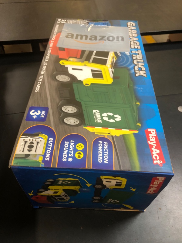Photo 1 of JOYIN Large Friction Powered Garbage Truck Toy Set, Includes Dumpster, Trash Bins, and Learning Cards for Kids