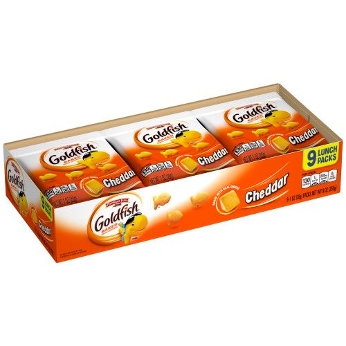Photo 1 of Goldfish Cheddar Cheese Crackers Baked Snack Crackers 1 Oz on-the-Go Snack Packs 9 Count Tray (BB 02/23/25)
