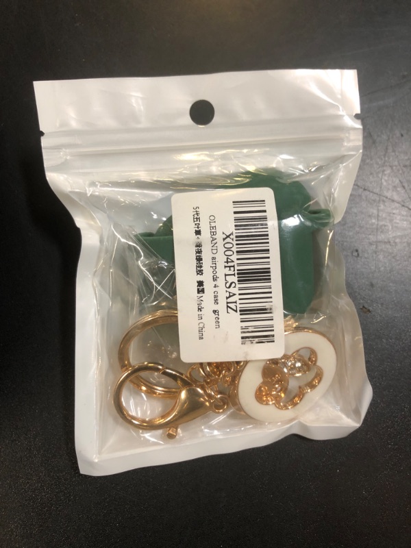 Photo 1 of OLEBAND Case Fit for Airpods 4rd Generation with Cute Bling Keychain,Silione Cover Compatible for Apple Air pod 4 Case,LED Visible,for Women and Girls,Green