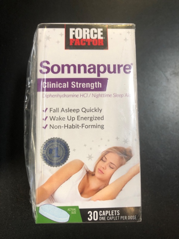 Photo 1 of FORCE FACTOR Somnapure Clinical Strength Sleep Aid for Adults, Diphenhydramine HCl, Non-Habit-Forming, Nighttime Sleep Support, 30 Caplets (EXP JUN2025)
