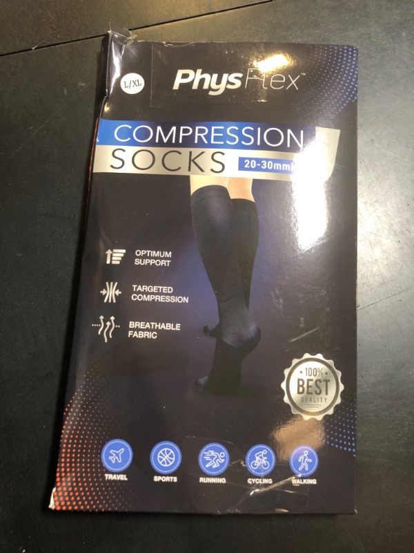 Photo 1 of PhysFlex Compression Socks for Women and Men - Best Support for Running, Flying, Pregnancy - Knee High Graduated Compression Stockings (Black, L/XL)