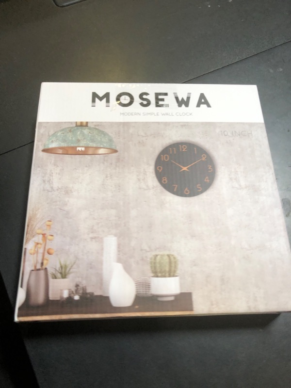 Photo 1 of Mosewa Wall Clock Battery Operated 10 Inch Black Silent Non Ticking Simple Minimalist Style Rose Gold Numbers Decorative for Living Room Kitchen Home Office Bathroom