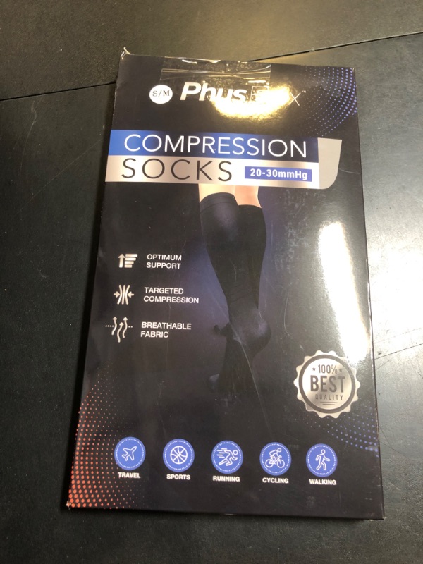 Photo 1 of PhysFlex Compression Socks for Women and Men - Best Support for Running, Flying, Pregnancy - Knee High Graduated Compression Stockings (Black, S/M)