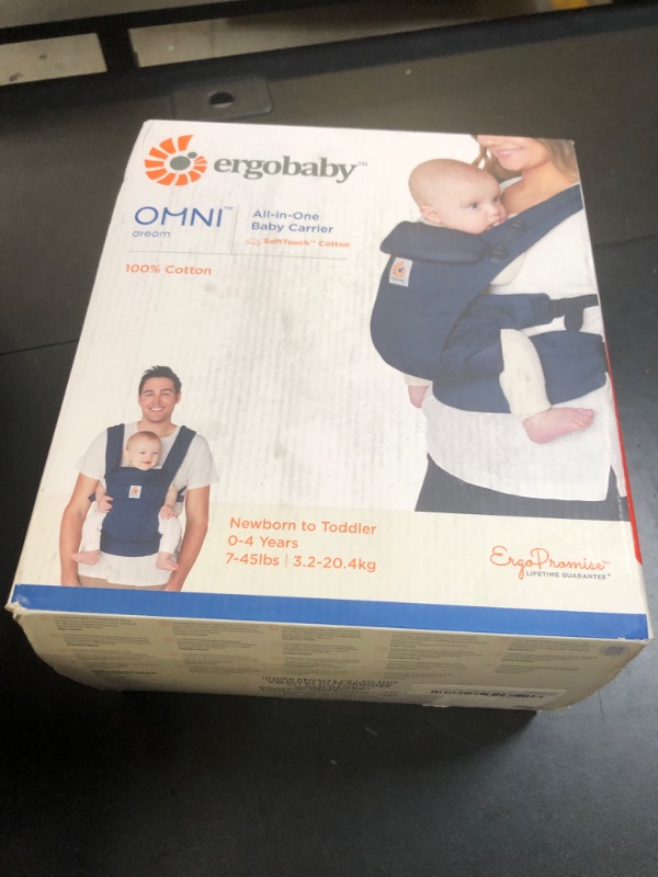 Photo 1 of Ergobaby All Carry Positions SoftTouch Cotton Baby Carrier with Enhanced Lumbar Support (7-45 Lb), Omni Dream, Midnight Blue