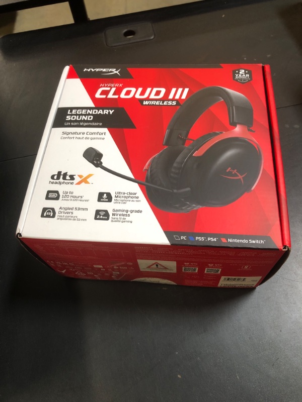 Photo 1 of HyperX Cloud III Wireless – Gaming Headset for PC, PS5, PS4, up to 120-hour Battery, 2.4GHz Wireless, DTS Spatial Audio, 53mm Angled Drivers, Memory Foam, Durable Frame, 10mm Microphone, Black/Red
