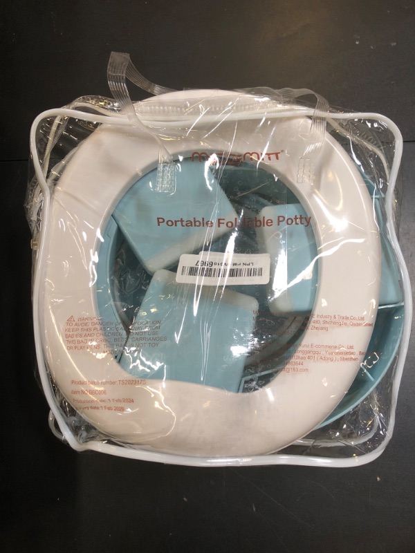 Photo 1 of MCGMITT Potty Training Toilet Seat for Toddlers Boys Girls, Portable Baby Toilet Folding Kids Potty Chair Cover with Splash Guard for Travel, Including 3 Non-Slip Feet and Storage Bag (Blue)