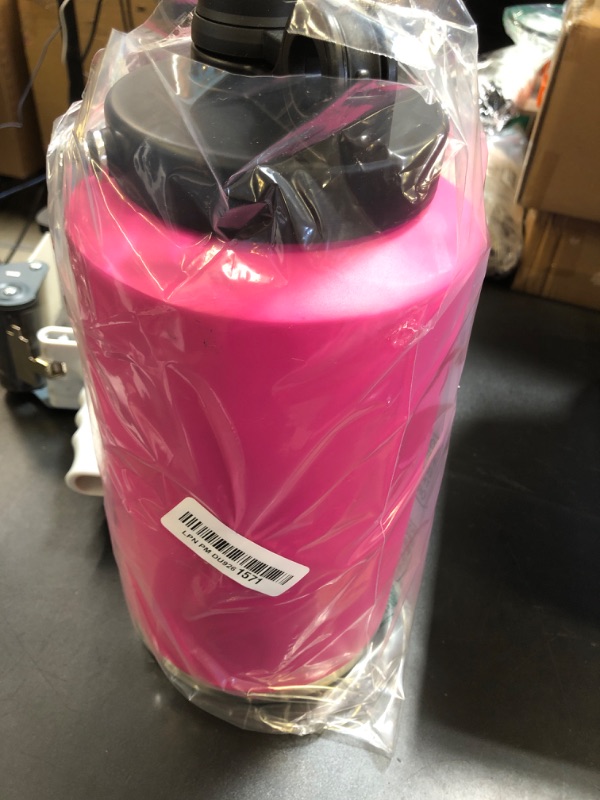 Photo 1 of Kerilyn Insulated Gallon Jug with Handle, One Gallon, 128oz Stainless Steel, Large Double Vacuum Water Bottle for Hot & Cold Drinks, Wide Mouth, Sweat Proof, Great for Travel, Camping, Pink