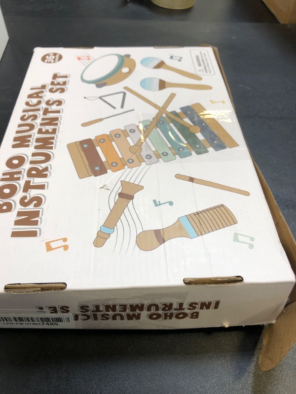 Photo 1 of Baby Musical Instruments | Montessori Wooden Toys for Toddlers, Neutral Color Percussion Instruments Set with Modern Boho Xylophone Tambourine, Educational Musical Toys for Boys Girls 3+
