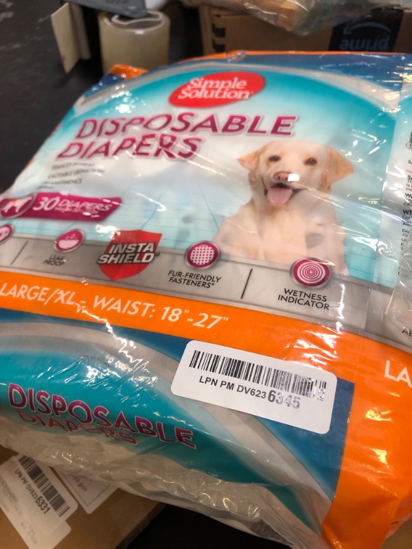 Photo 1 of Simple Solution Disposable Dog Diapers, Female Dog Diapers, Puppy Potty Training, Incontinence and Heat Cycle Protection, Large Diapers for Dogs, 18-27 Inch Waist, 30 Count