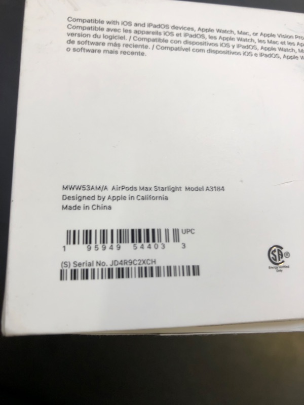 Photo 1 of Apple AirPods Max Wireless Over-Ear Headphones, Pro-Level Active Noise Cancellation, Transparency Mode, Personalized Spatial Audio, USB-C Charging, Bluetooth Headphones for iPhone - Starlight