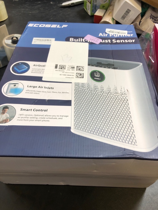 Photo 1 of ECOSELF Smart Air Purifier for Home Large Rooms, with WiFi Control, Smart Mode, AQI Display, 22dB Sleep Mode & Aromatherapy, Covers Up to 1295 Ft² with 2X-Power Filtration, HAP603WF, Bright White