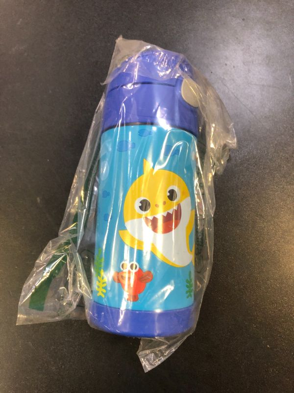 Photo 1 of THERMOS FUNTAINER Water Bottle with Straw - 12 Ounce - Kids Stainless Steel Vacuum Insulated Water Bottle with Lid, Baby Shark