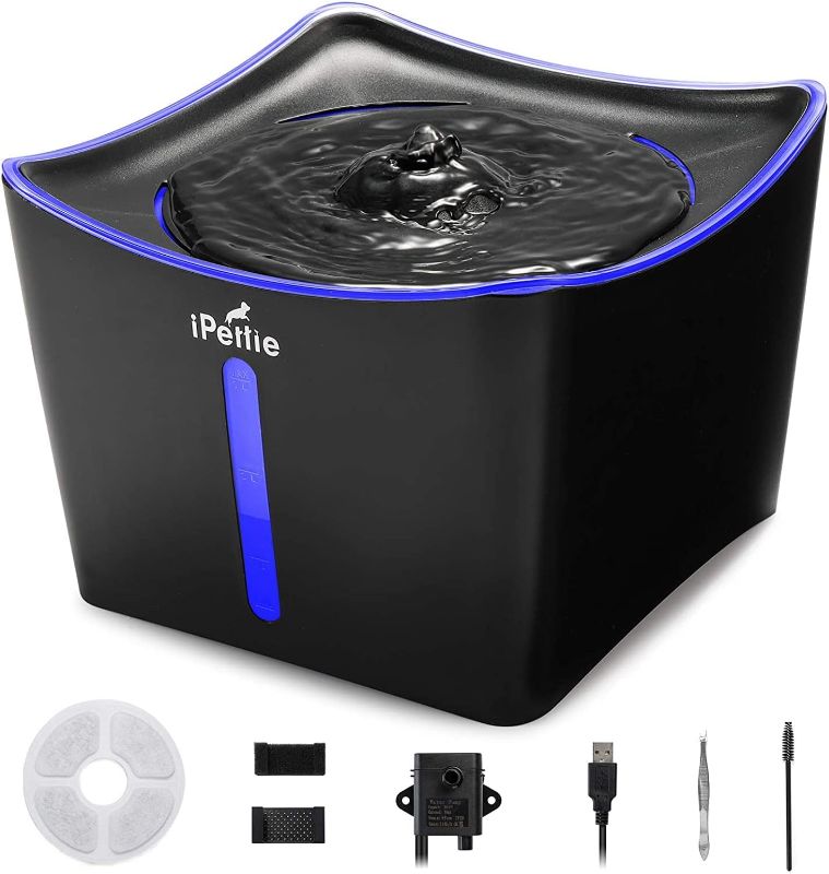 Photo 1 of Cat Water Fountain, 101oz/3L, Ultra-Quiet Filtered Water Purifier, Automatic Waterer Dispenser with LED & Water Level Window, Auto Power Off USB Pump & Dual Filters for Pets, Black
