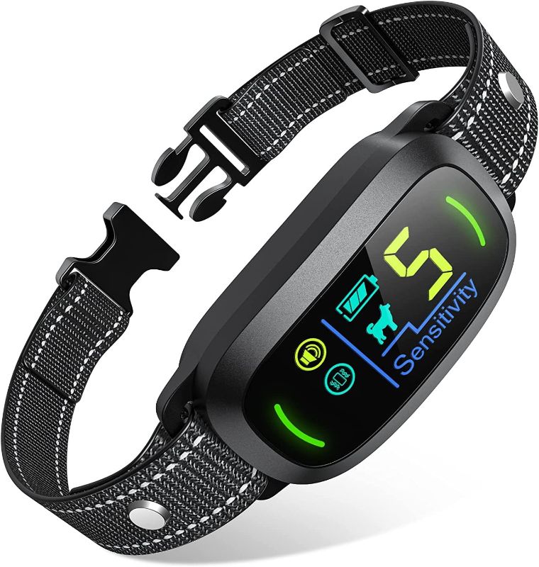 Photo 1 of Dog Bark Collar for Large Medium Small Dogs, Rechargeable Smart Bark Collar, Anti Barking Training Collar with 5 Adjustable Sensitivity Beep Vibration (Black)